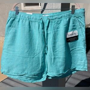 Linen Blend Women's Drawstring Shorts in Teal